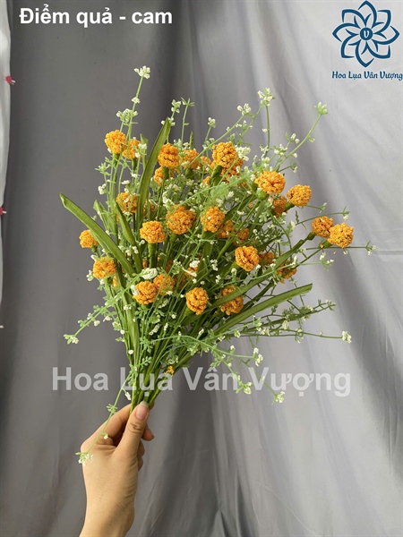 Điểm quả - cam - Hoa cành dài - Hoa Lụa Vân Vượng