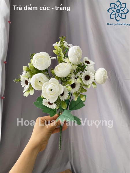 Trà điểm cúc - trắng - Hoa cành ngắn - Hoa Lụa Vân Vượng