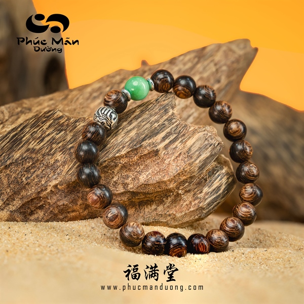 Vòng Trầm Sánh Chìm Phối Charm Bạc 925 Khắc Chú Đại Bi Và Đá Cẩm Thạch