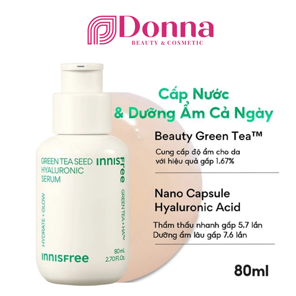 Innisfree Tinh Chất Dưỡng Ẩm Sâu, Phục Hồi Da Mụn Innisfree Green Tea Seed Hyaluronic Serum
