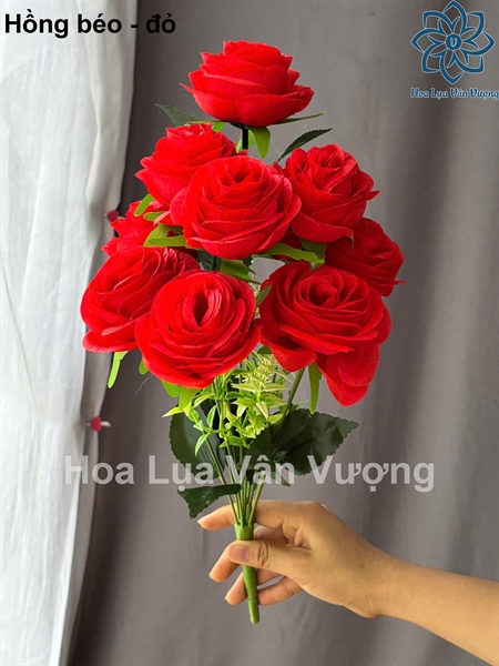 Hồng béo - đỏ - Hoa cành ngắn - Hoa Lụa Vân Vượng