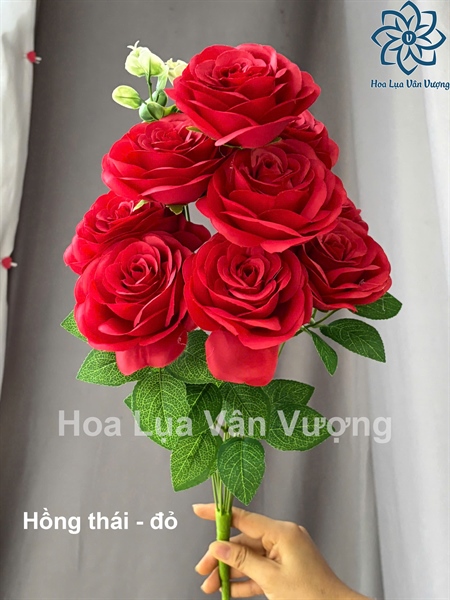 Hồng thái - đỏ - Hoa cành ngắn - Hoa Lụa Vân Vượng