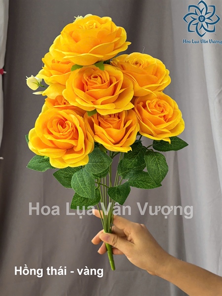 Hồng thái - vàng - Hoa cành ngắn - Hoa Lụa Vân Vượng