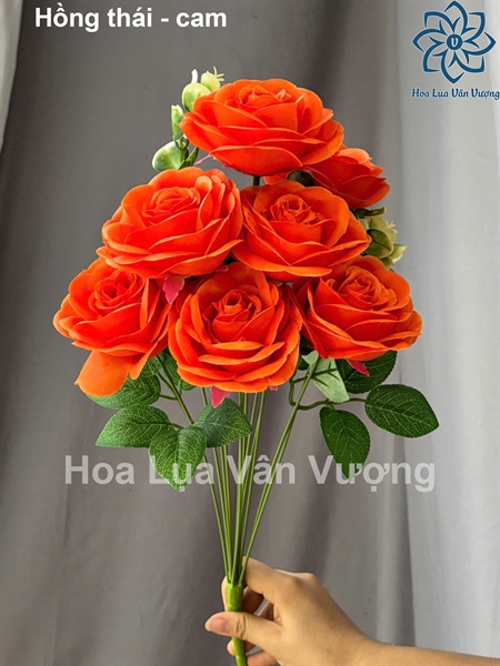 Hồng thái - cam - Hoa cành ngắn - Hoa Lụa Vân Vượng