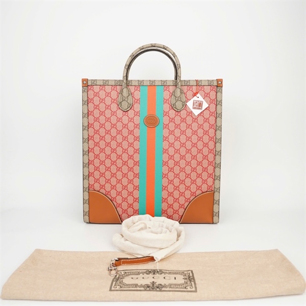 Túi GG Tote họa tiết logo đỏ viền xám (D039517474) sz36 +