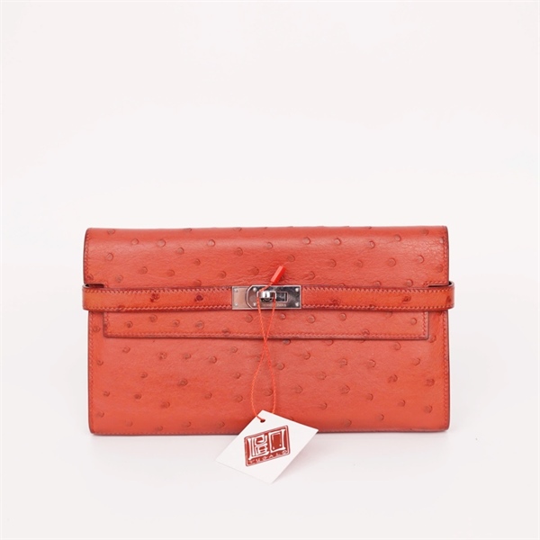 Ví Hermes da đà điểu màu nâu Stamp Q (HC) +