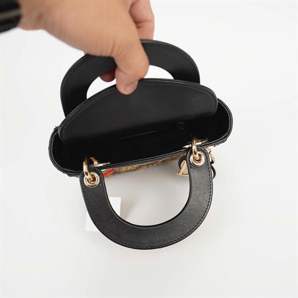 Túi Dior Lady màu đen hoa vàng (18-MA-0128) sz mini (HC) +