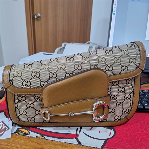 Túi GG Horsebit màu xám viền nâu (I041857898) sz26 +
