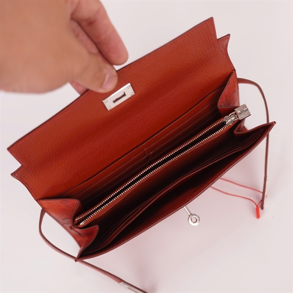 Ví Hermes da đà điểu màu nâu Stamp Q (HC) +