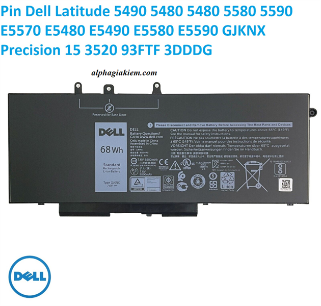 Pin laptop Dell Latitude 5480 5490 5491 5580 5590 5591, Precision 15 3520 3530, GJKNX DÀI 68WH - bh 06 th
