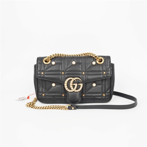 Túi GG Marmont đen đính hạt châu (C021151318) sz 25 (HT) KG+