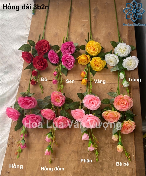 Hồng dài 3b2n - Hoa cành dài - Hoa Lụa Vân Vượng