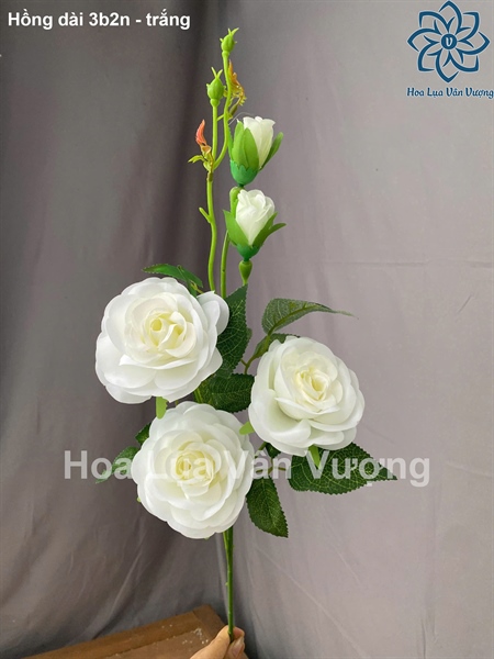 Hồng dài 3b2n - trắng - Hoa cành dài - Hoa Lụa Vân Vượng