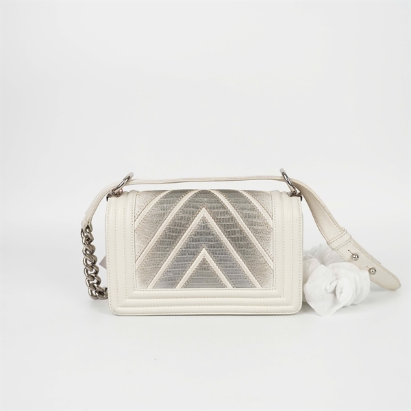 Túi Chanel Boy trắng phối xám (22657029) sz20 (HC) +