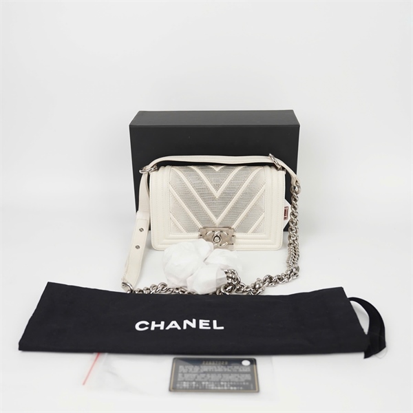 Túi Chanel Boy trắng phối xám (22657029) sz20 (HC) +