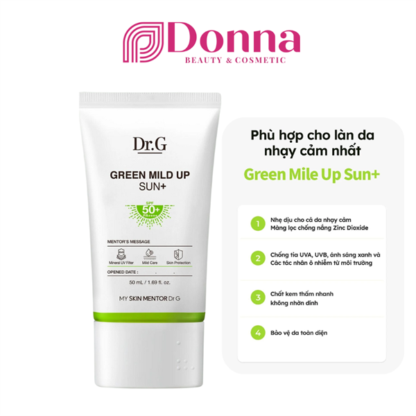 Kem Chống Nắng Thuần Vật Lý Cho Da Nhạy Cảm Dr.G Green Mild Up Sun+ SPF50+PA++++ 50ml