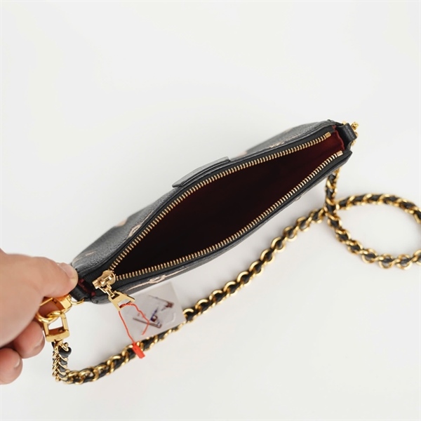 Túi LV Multi Pochette nền đen hoa trắng sz20 KG+