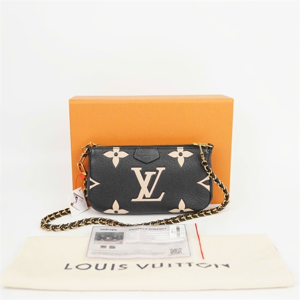 Túi LV Multi Pochette nền đen hoa trắng sz20 KG+