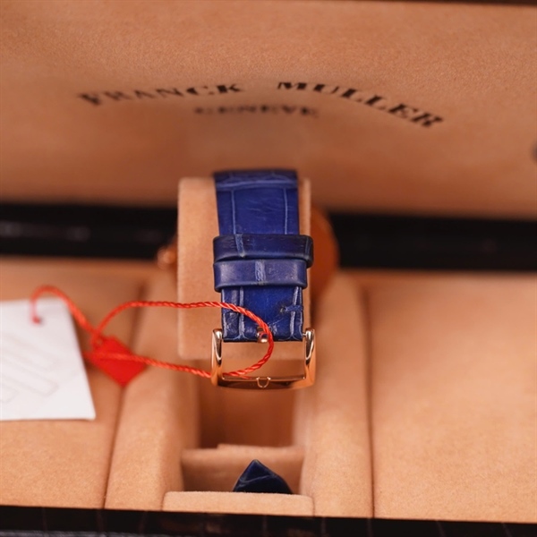 Đồng hồ Franck Muller mặt tròn quai xanh (NO17750) (HC) +