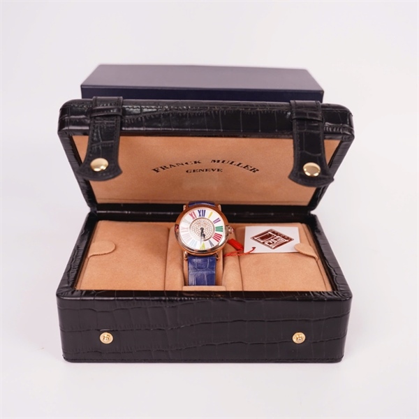 Đồng hồ Franck Muller mặt tròn quai xanh (NO17750) (HC) +