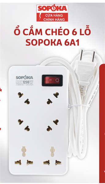 Ổ cắm chéo 6 lỗ 1200W 6A1-5 SOPOKA