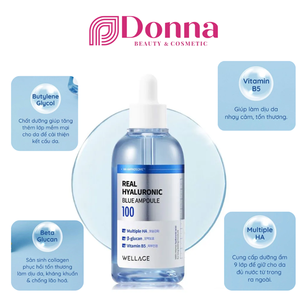Tinh chất cấp nước WELLAGE Real Hyaluronic Blue Ampoule 75ml