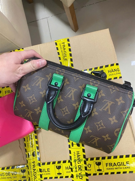 Túi LV Speedy hoa nâu viền xanh sz24 (BQ) KG +