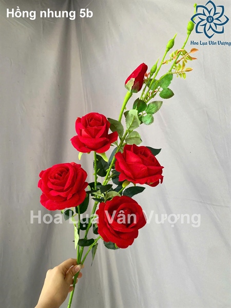 Hồng nhung 5b 1 - Hoa cành dài - Hoa Lụa Vân Vượng