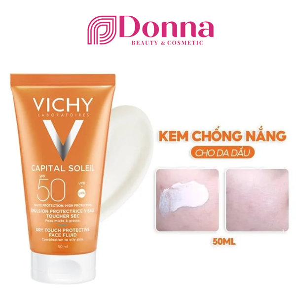 Kem Chống Nắng Cho Da Dầu, Không Nhờn Rít Vichy Ideal Soleil Mattifying Face Fluid Dry Touch SPF50+ 50ml