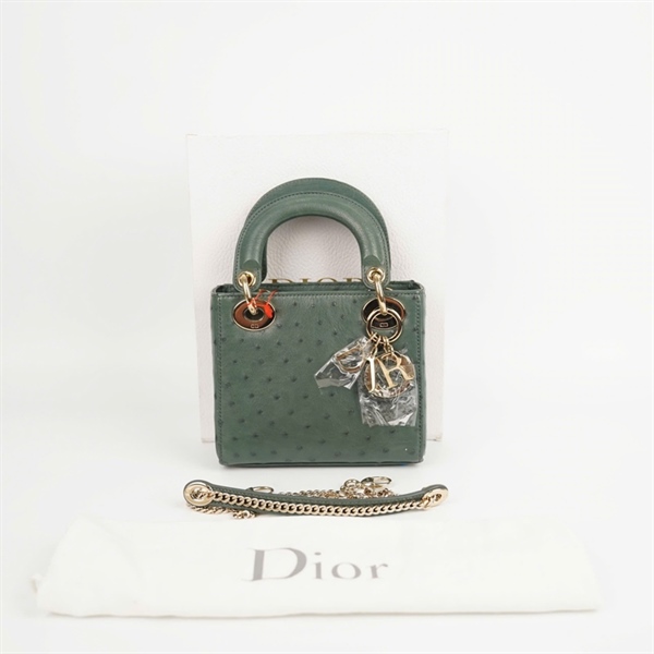 Túi Dior Lady xanh da đà điểu (02- MA- 0169) szmini (BMC) KG+