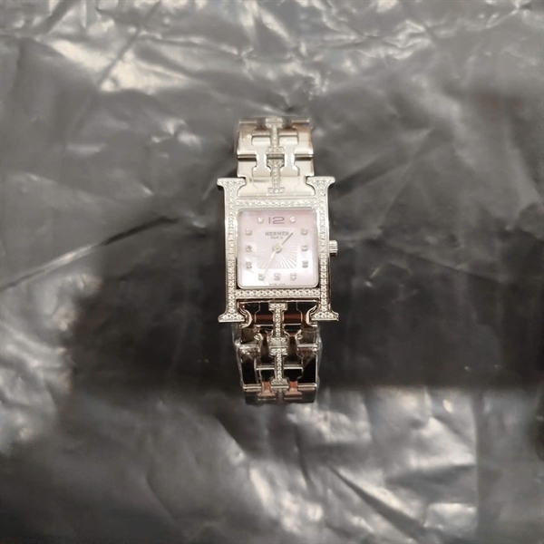 Đồng hồ Hermes mặt hồng quai trắng (1197427) (HC) +