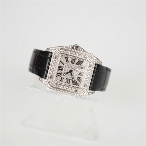 Đồng hồ Cartier mặt vuông đính đá quai đen (791341SX) sz32 (HC) KG+