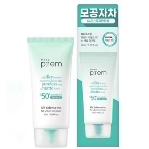 Kem Chống Nắng Vật Lý MAKE P:REM UV DEFENSE ME SUN CREAM 50ML NO SEBUM - Dành Cho Da Dầu - Màu Xanh Lá