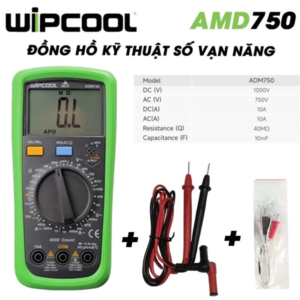 Đồng hồ vạn năng kỹ thuật số WIPCOOL, model ADM750