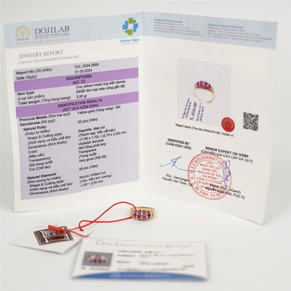 Nhẫn vàng đính đá hồng KG +