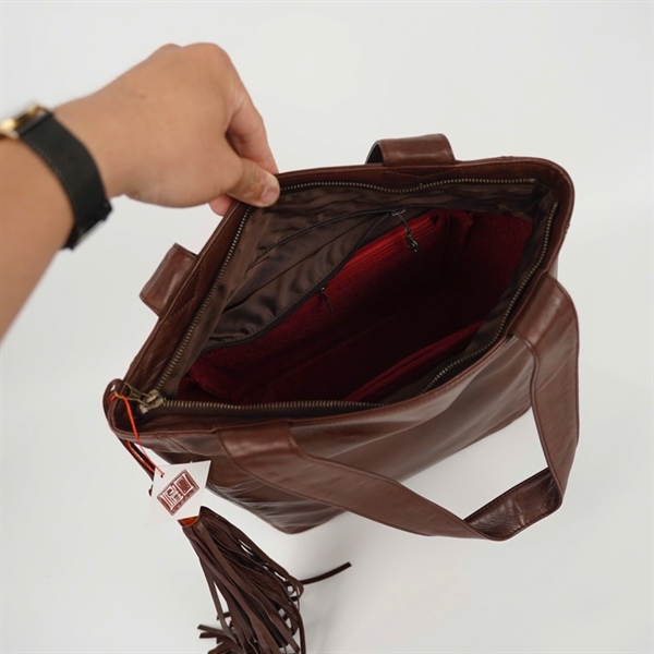 Túi Chanel Tote nâu kèm tua rua có lót form (5068179) KG +