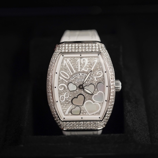 Đồng hồ Franck Muller trắng họa tiết đính đá quai trắng 2691 (HC) +