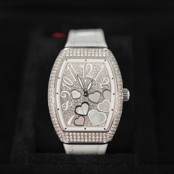Đồng hồ Franck Muller trắng họa tiết đính đá quai trắng No2896 (HC) +