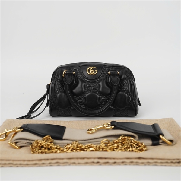 Túi GG Matelasse da bò dập nổi màu đen (93177) sz20+