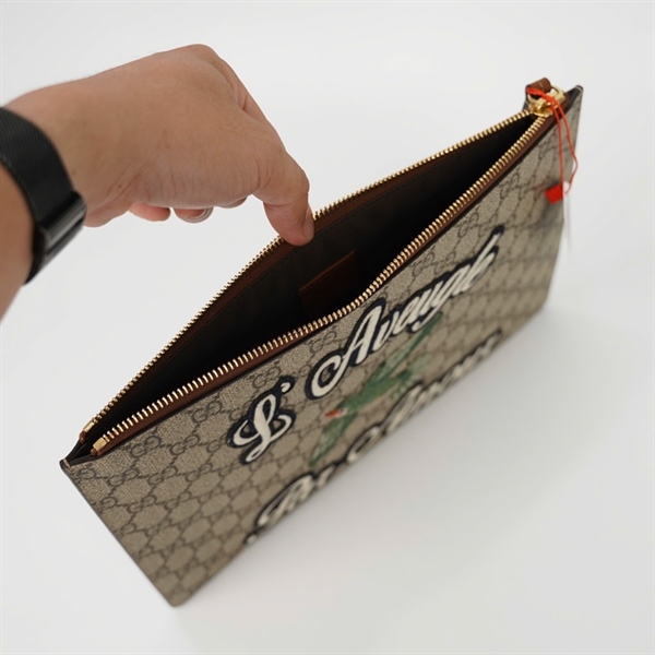 Túi GG Clutch màu xám thêu hình sz30 (0416) KG+