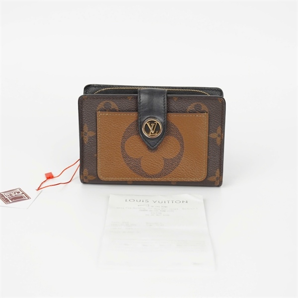 Ví LV hoa nâu gập 2 có ngăn zip KG+