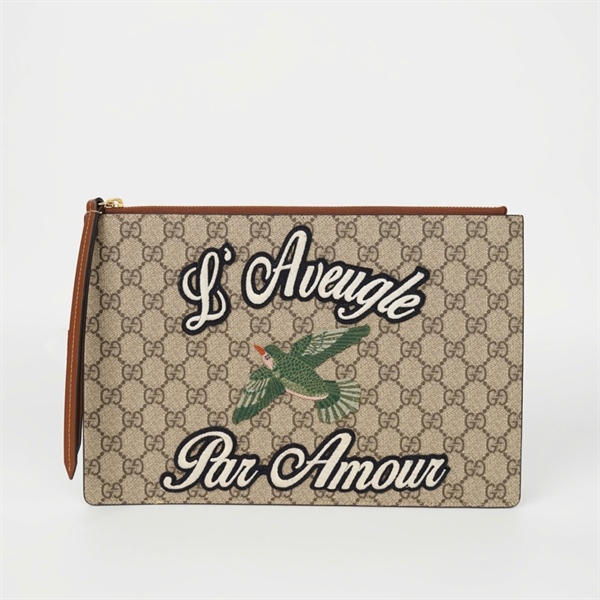 Túi GG Clutch màu xám thêu hình sz30 (0416) KG+