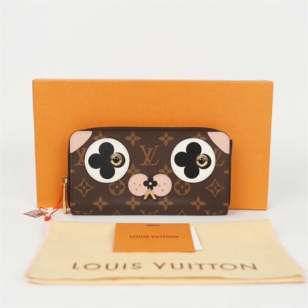 Ví LV hoa nâu khóa zip mắt trắng đen TS4197 +