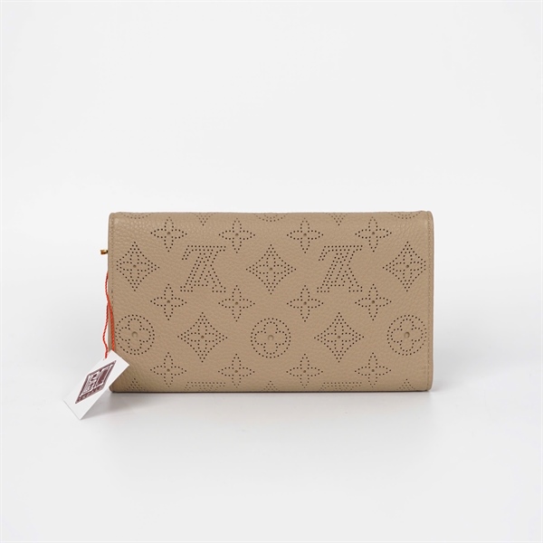 Ví LV màu nude gập 3 khóa vàng +