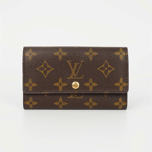 Ví LV hoa nâu nắp gập 2 khóa zip +