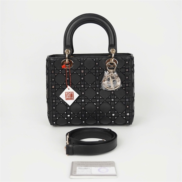 Túi Dior Lady đính cườm màu đen (04-MA-1210) sz24 (HC) +