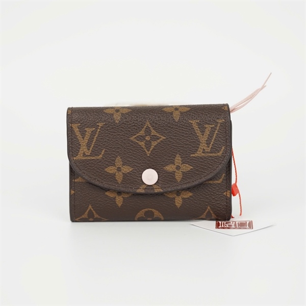 Ví LV hoa nâu nắp gập nút hồng UB0137 +