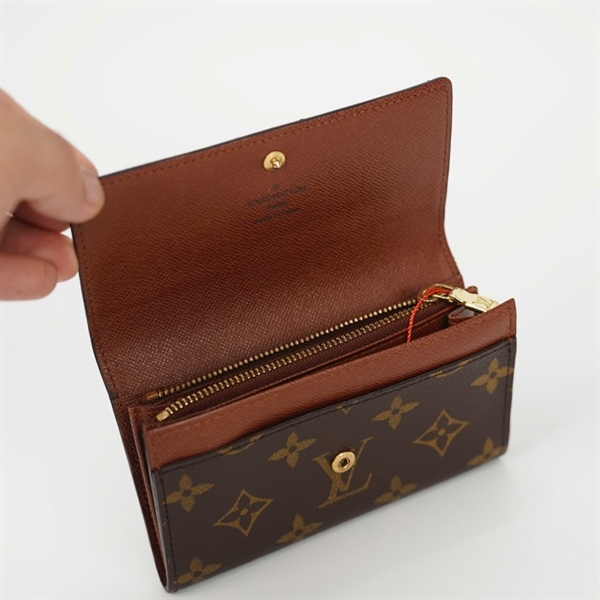 Ví LV hoa nâu nắp gập 2 khóa zip +