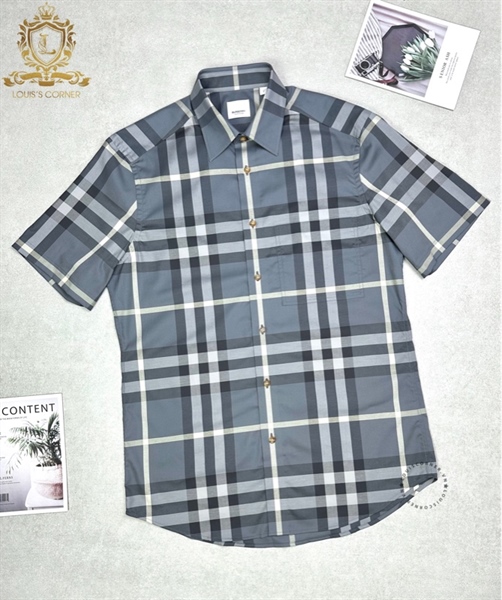 Sơ mi Burberry cộc tay seal grey ip check kẻ to