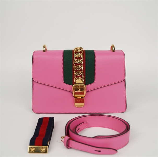 Túi GG Sylvie màu hồng kèm 2 strap (486628) sz25 (BQ) KG+